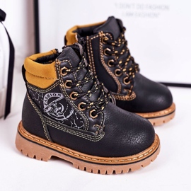 PL1 Teplé dětské boty, boty na černé gumové podrážce Bobby černá oranžový 1