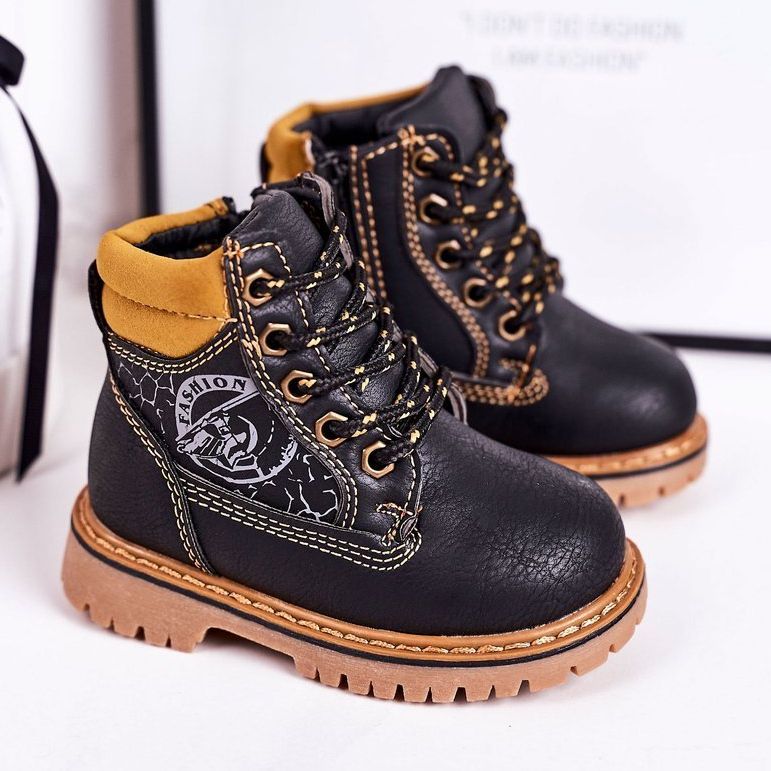 PL1 Teplé dětské boty, boty na černé gumové podrážce Bobby černá oranžový 1