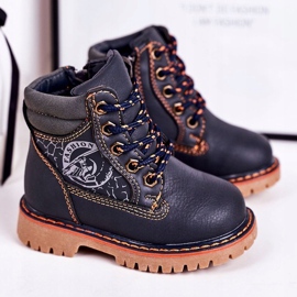 PL1 Teplé dětské boty na gumové podrážce Navy Blue Bobby námořnická modrá oranžový 1