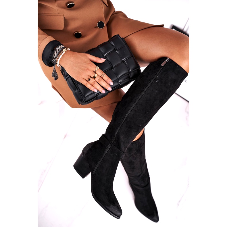 Vinceza Dámské kozačky na podpatku semiš černé Nevermind černá 3