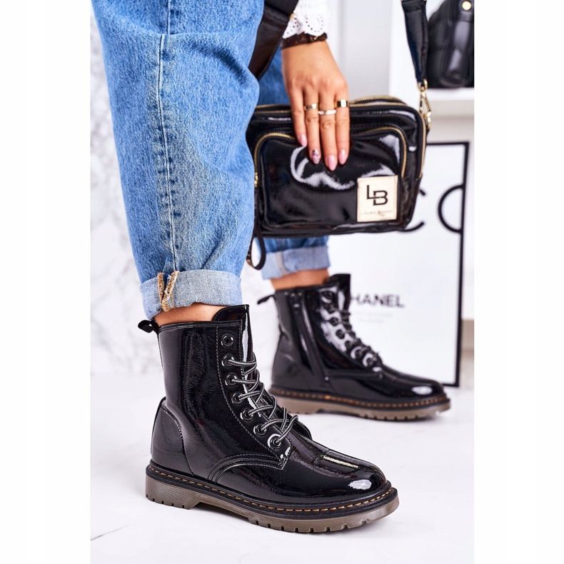 Dámské teplé boty lakované boty Black Thunder černý 2