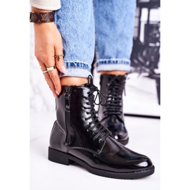 PJ1 Klasické dámské teplé boty lakované černou jednoduchostí černá 2