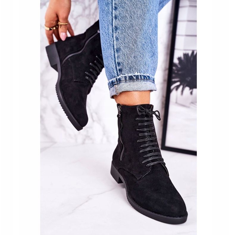 PJ1 Klasické dámské teplé semišové boty v černé barvě černá 2