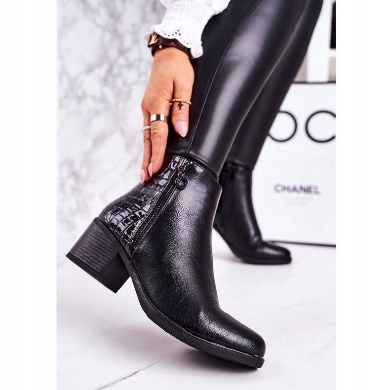 PJ1 Dámské teplé boty na vysokém podpatku, zvířecí potisk, černé sebevědomí černá 1