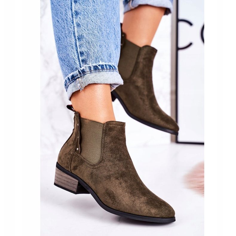 PJ1 Dámské klasické boty Chelsea semišové tmavě zelené boty Walker khaki zelená 1