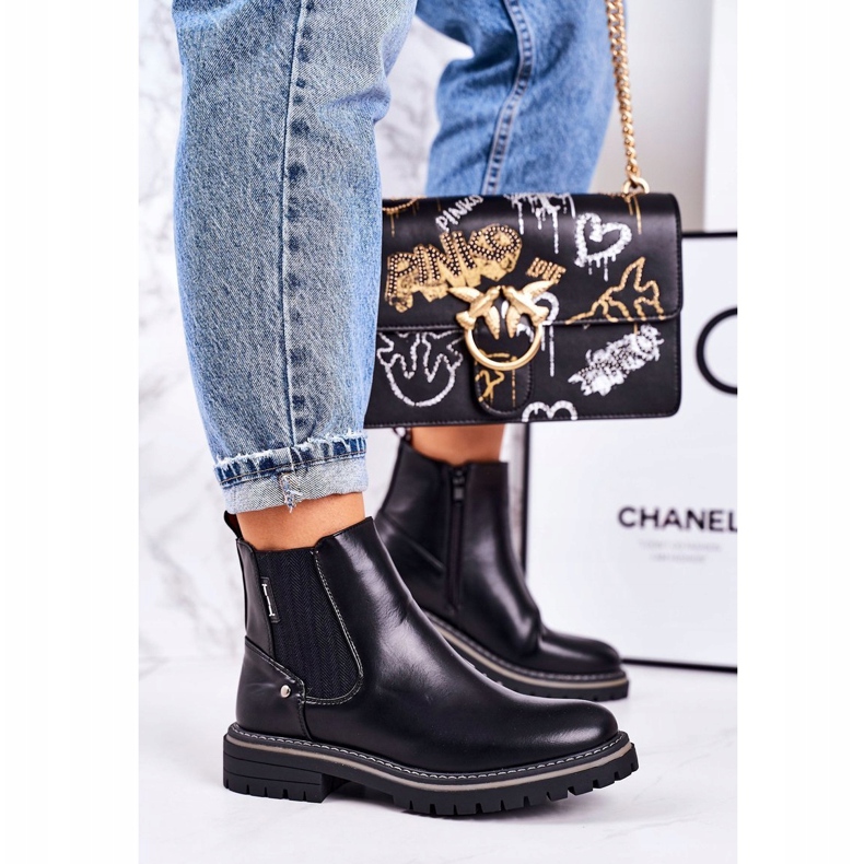 PJ1 Dámské teplé boty Chelsea Černé cestovní boty černá 1