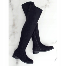 Kozačky nad kolena s plochými podpatky černá K-99120-1 Black Fabric černý 1