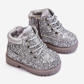 Dětské teplé brokátové boty Trappers Silver Mermaid stříbro 1