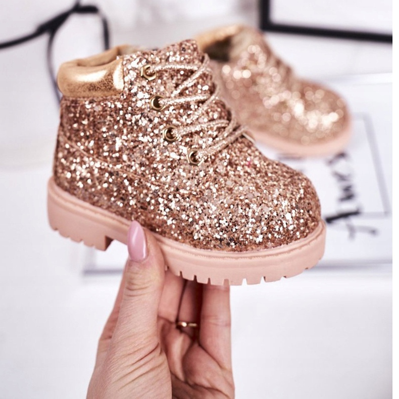 Teplé dětské boty z brokátu, růžová zlatá mořská panna růžový zlatý 2