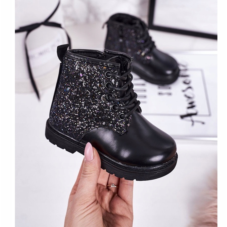 Dětské teplé brokátové boty Trappers Black Ariel černá 1