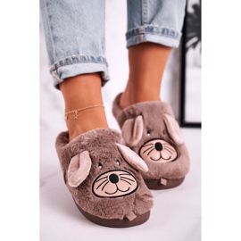 JOMIX Dámské béžové kožešinové pantofle domů Sweet Home béžový hnědý 1