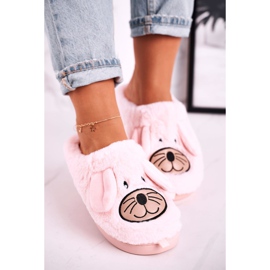 JOMIX Dámské pantofle z růžové myší kožešiny Home Sweet Home růžový 1