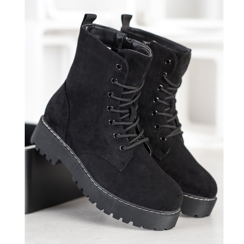 SHELOVET Semišové lapače na platformě černý 2