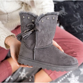 SHELOVET Šedá Mukluki s kubickými zirkony 2