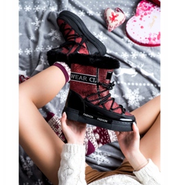 SHELOVET Módní lesklé sněhové boty černá červené 1