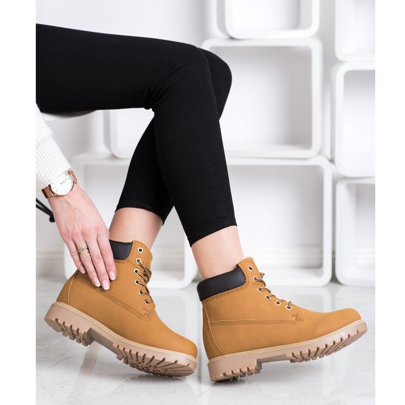 SHELOVET Teplé turistické boty s eko kůží hnědý 2