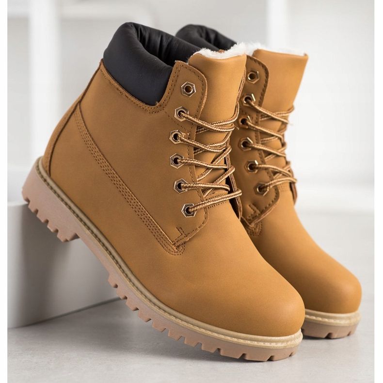 SHELOVET Teplé turistické boty s eko kůží hnědý 1