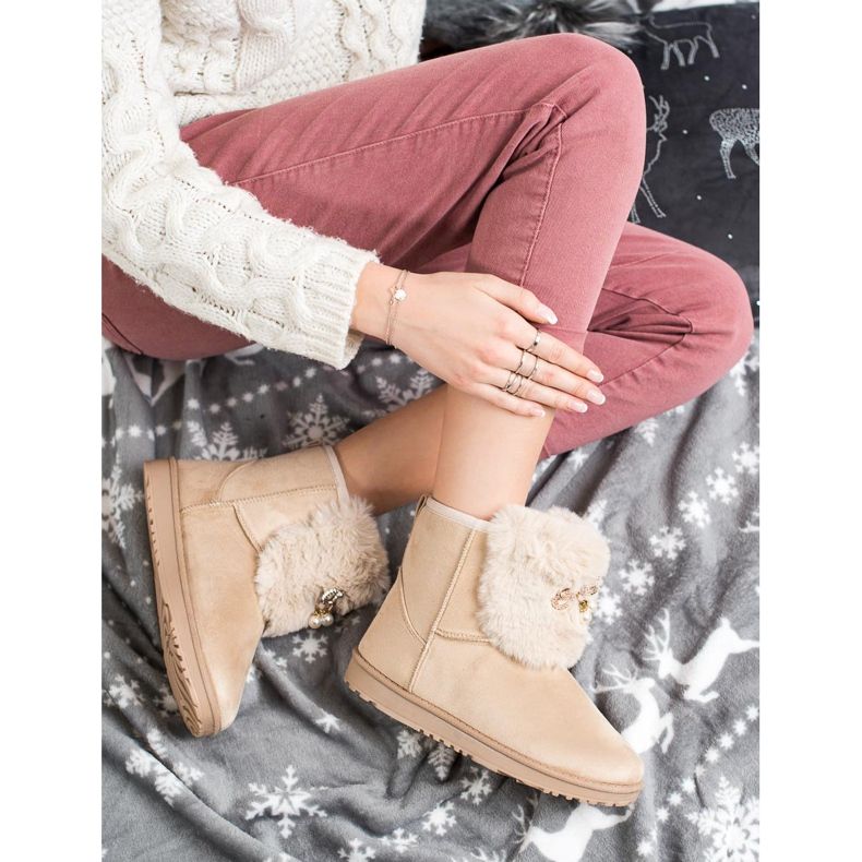 Queentina Teplé Mukluki s ozdobou béžový 1