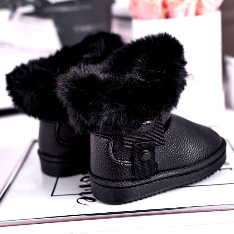 Apawwa Černé zateplené dětské sněhové boty Marella s kožešinou černá 3