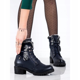 Super Mode Tmavě modré boty s kožešinou modrý 1