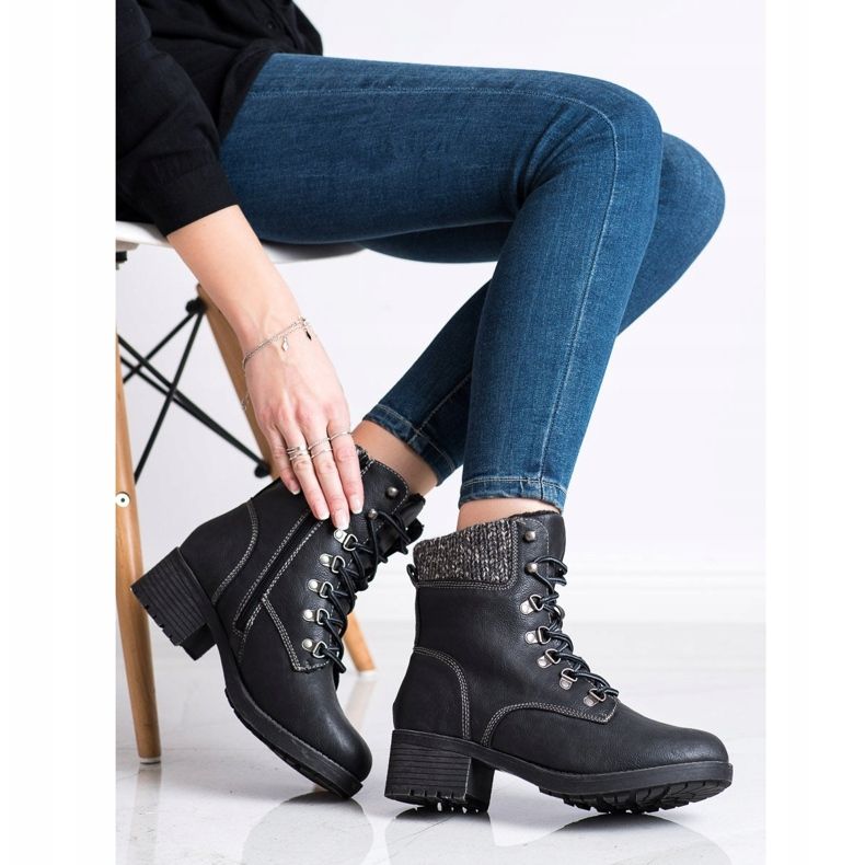 Queentina Teplé boty na sloupku černá šedá 2