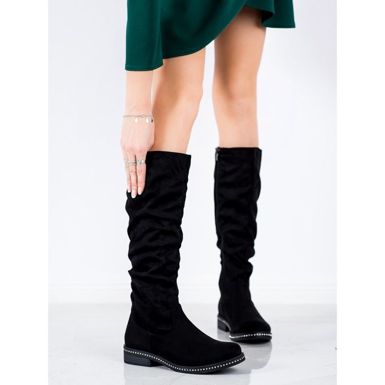 SHELOVET Semišové boty s kubickým zirkonem černá 2