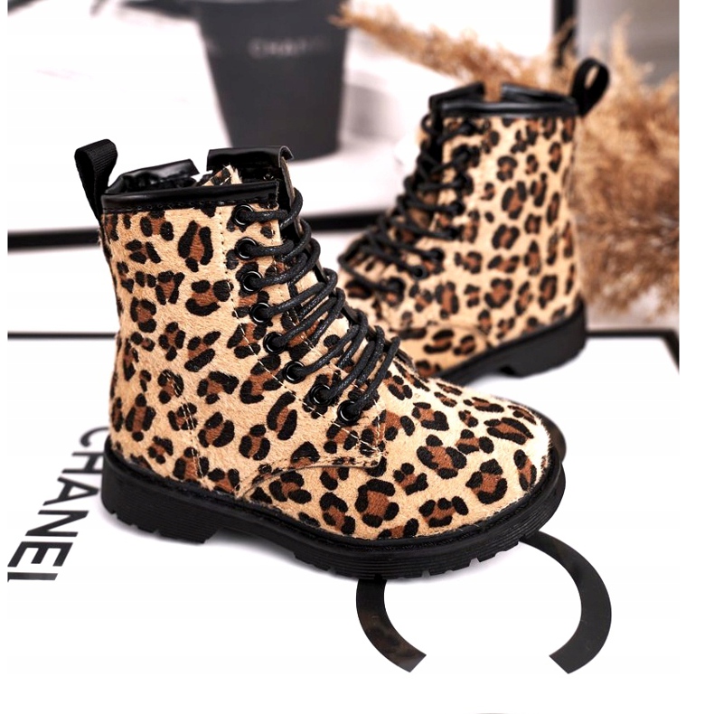 FRROCK Dětské kozačky s leopardím vzorem Dafne béžový hnědý černý 1