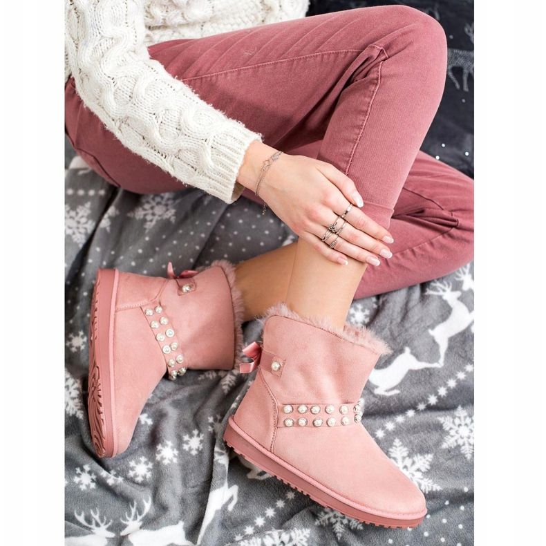 Queentina Růžová Mukluki s perlami růžový 1