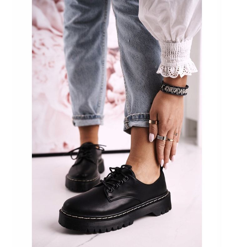 Dámské klasické boty Oxfords na černé platformě S.Barski HX62 černá 2