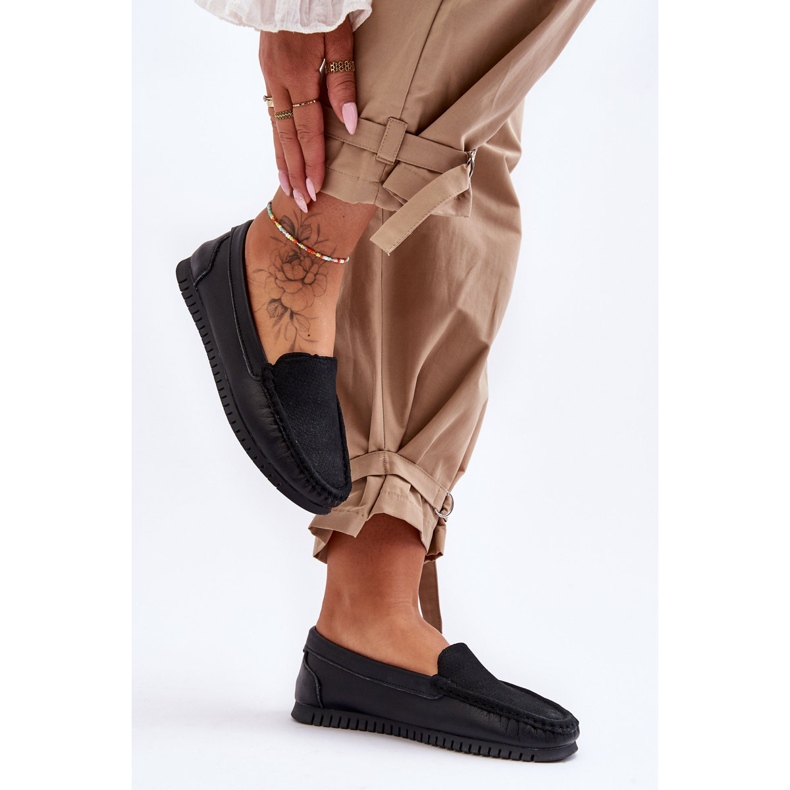 Dámské klasické kožené mokasíny S.Barski LR97630 černé černá 1