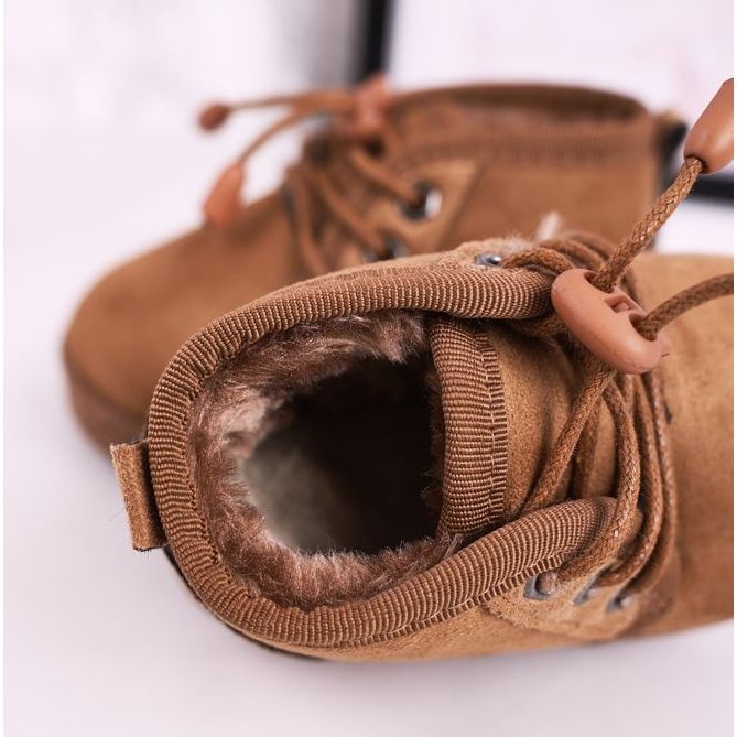 Dětské šněrovací boty zahřáté s kožešinovým lovcem hnědý 1 Dětské šněrovací boty zahřáté s kožešinovým lovcem hnědý 1