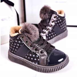 Linshi Dětské teplé boty Tenisky v puntících šedé Anastasii stříbrný šedá 2