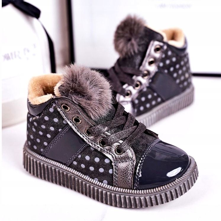 Linshi Dětské teplé boty Tenisky v puntících šedé Anastasii stříbrný šedá 2