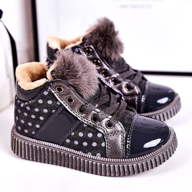 Linshi Dětské teplé boty Tenisky v puntících šedé Anastasii stříbrný šedá 1