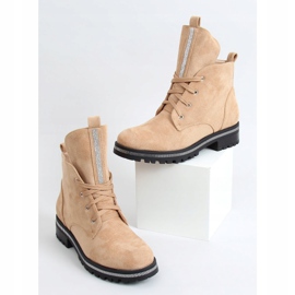 Béžové šněrovací dámské kozačky NC1035 Khaki béžový stříbro 1