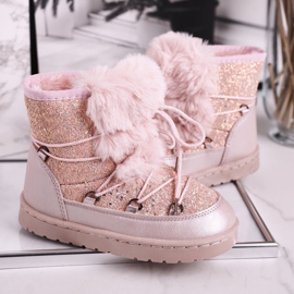 FRROCK Dětské sněhule s kožešinou Růžová myš Minnie růžový stříbro 4