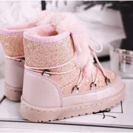 FRROCK Dětské sněhule s kožešinou Růžová myš Minnie růžový stříbro 3