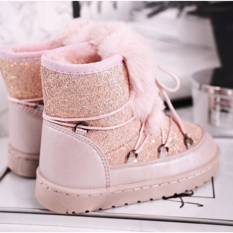 FRROCK Dětské sněhule s kožešinou Růžová myš Minnie růžový stříbro 3