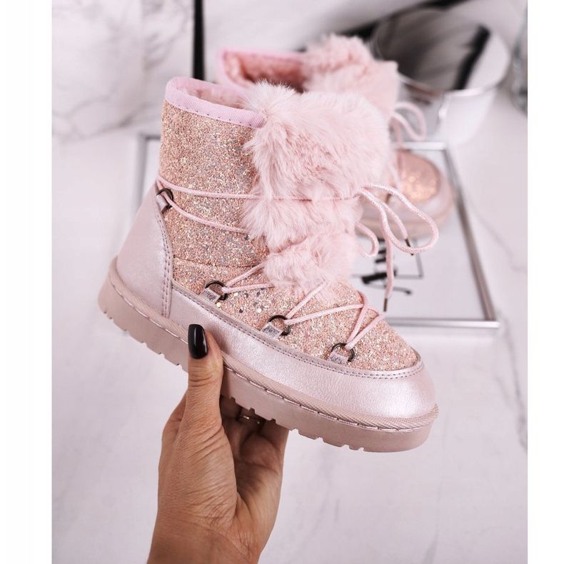 FRROCK Dětské sněhule s kožešinou Růžová myš Minnie růžový stříbrný 2 FRROCK Dětské sněhule s kožešinou Růžová myš Minnie růžový stříbrný 2