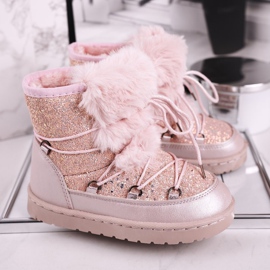 FRROCK Dětské sněhule s kožešinou Růžová myš Minnie růžový stříbro 1
