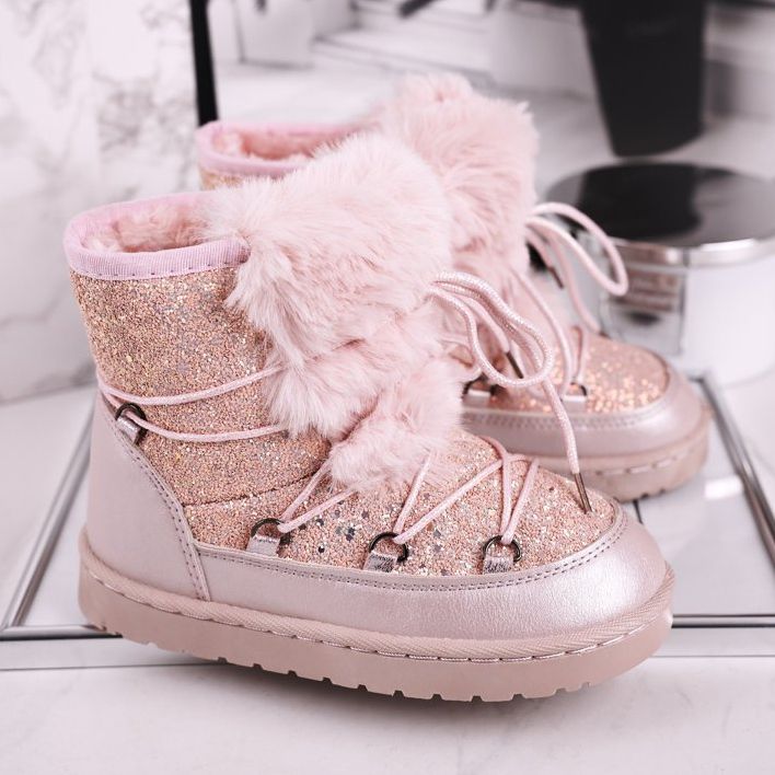 FRROCK Dětské sněhule s kožešinou Růžová myš Minnie růžový stříbro 1