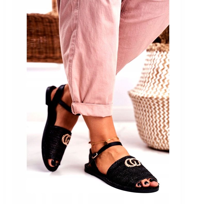 Černé dámské ploché sandály Lu Boo pletená Felicia černá 3