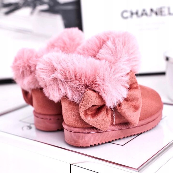 FRROCK Dětské sněhule s kožešinovou mašlí, růžová Vella růžový 4