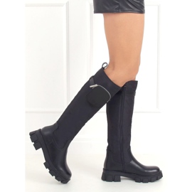 Černé kozačky s kabelkou RB100P Black černá 1 Černé kozačky s kabelkou RB100P Black černá 1