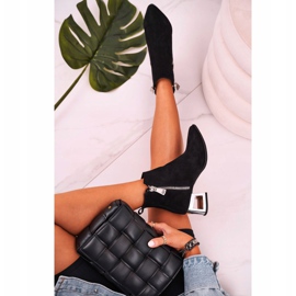 Nicole Dámské kozačky na stříbrném podpatku semišové černé Norah černá 2