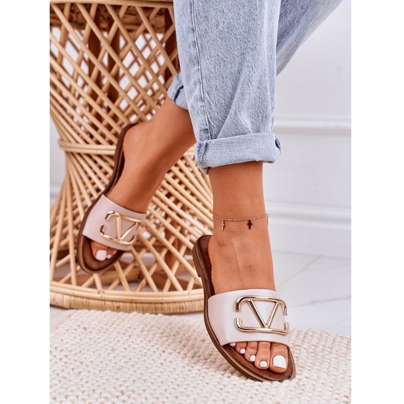 Nicole Dámské klasické kožené pantofle béžové Evie béžový růžový 1