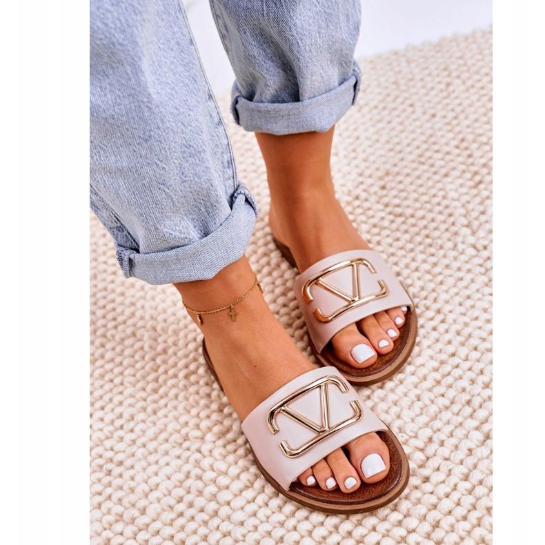 Nicole Dámské klasické kožené pantofle béžové Evie béžový růžový 2