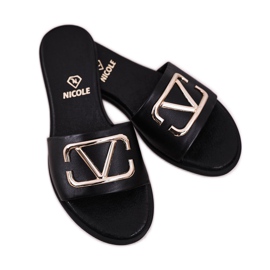 Nicole Dámské klasické kožené pantofle černé Evie černá 1