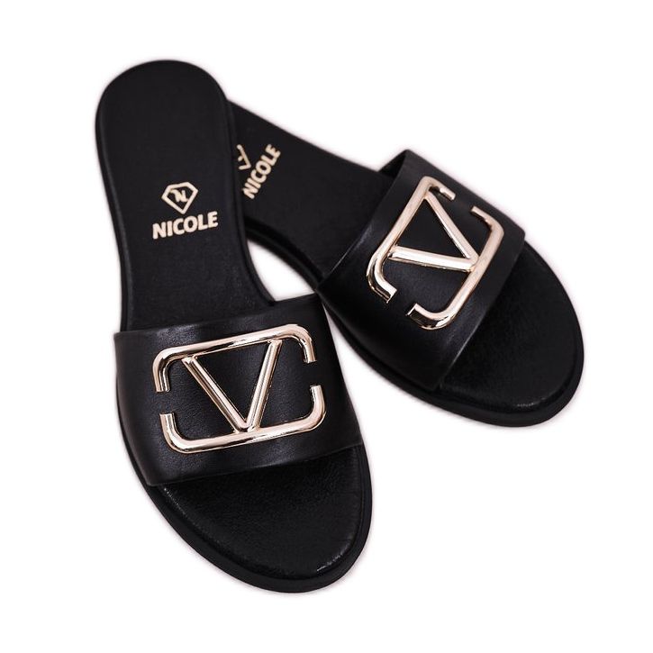 Nicole Dámské klasické kožené pantofle černé Evie černá 1