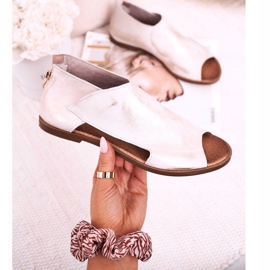 Nicole Dámské ploché kožené sandály bílé Natalie bílý zlatý 2